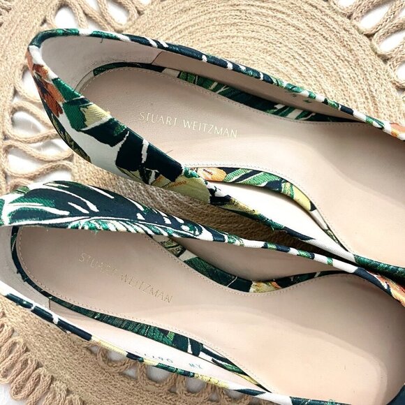 Stuart Weitzman Tropical Botanical Square Toe Green Multicolor Kitten Heels 7.5 - Picture 3 of 11